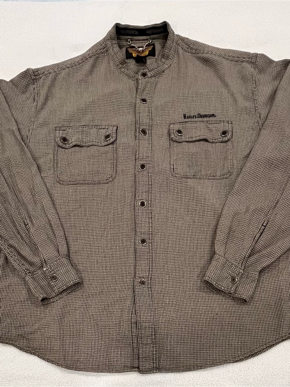 Harley-Davidson Black & Gray Micro-Check Button-Down Shacket with Band Collar